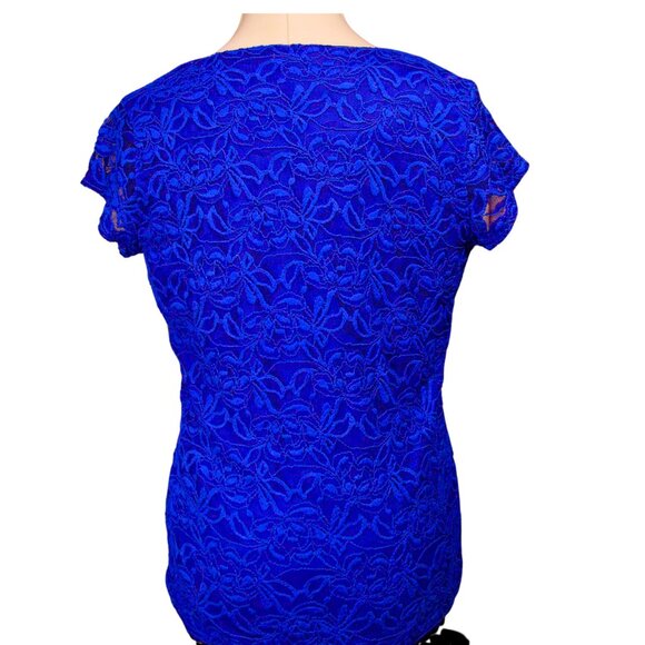 GUESS Royal Blue Floral Lace V-Neck Top – Women’s XL - Picture 6 of 12